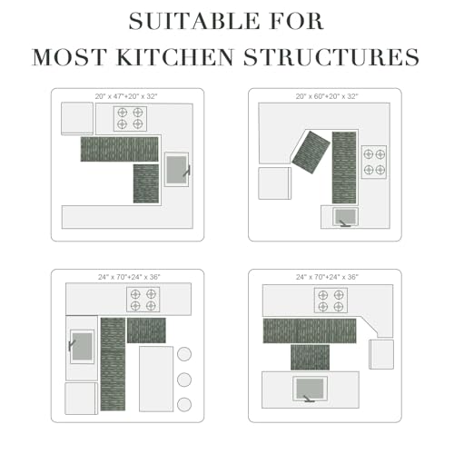 Non-Slip Kitchen Rugs Set of 2 - Washable Floor Runner & Mat, Green