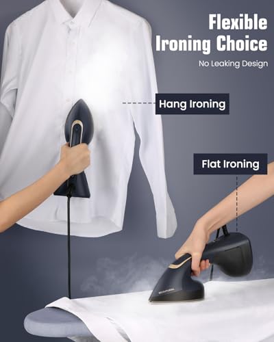 BEAUTURAL Handheld 2-in-1 Garment Steamer & Iron, 1200W Navy