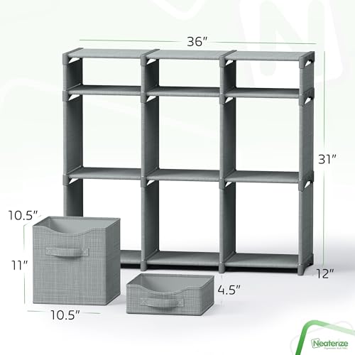 9-Cube Storage Organizer with Bins Grey Closet Toy Storage Shelf