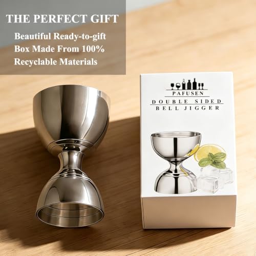 Pafusen 1 Pack Silver Professional Double-Sided Stainless Steel Bartender Jigger - 1oz & 2oz Mixology Measuring Tool
