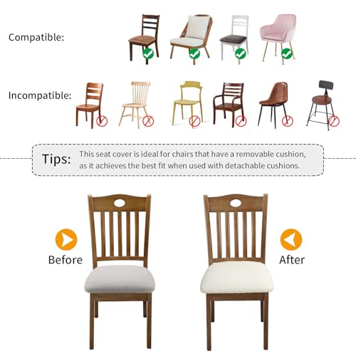 Stretch Dining Chair Seat Covers - 6 Pack Washable Cushion Slipcovers, Beige