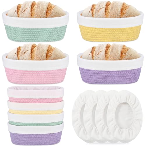 Ferrochef 4-Piece 10 Inch Oval Banneton Proofing Baskets Set with Liners & Covers - Rich Color