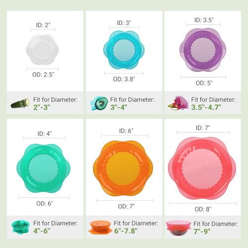 Reusable Silicone Stretch Lids (6-Pack) - Airtight Bowl & Container Covers