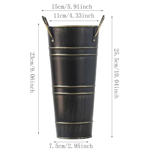 Black Rustic Metal Umbrella Stand Holder - Freestanding Floor Vase for Canes & Sticks