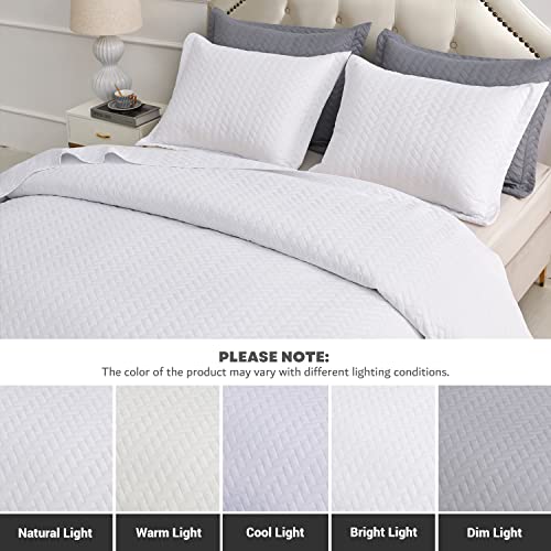Maple&Stone White Queen Quilt Set - 3-Piece Lightweight Chevron Bedspread