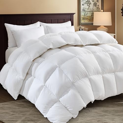 All-Season Goose Feather & Down Comforter - 100% Cotton King Duvet Insert