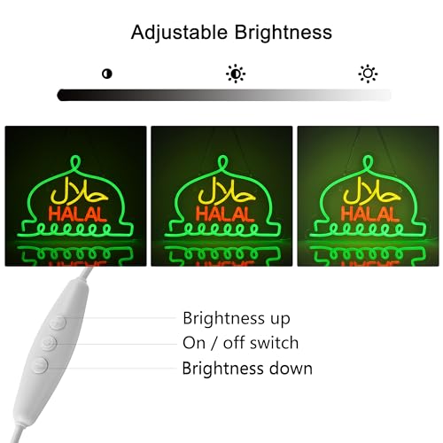 Halal Neon Sign with Dimmable USB Power - 16.1 x 11.8 in for Arabic Restaurants & Halal Food Stores