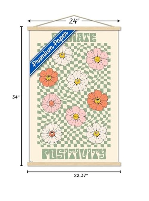 Trends International Radiate Positivity Wall Poster, 22.375" x 34", Premium Print and Beechwood Hanger Bundle