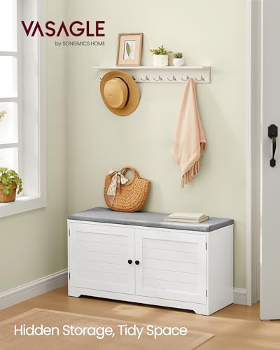 3-Tier Shoe Storage Bench with Removable Cushion and Adjustable Shelves