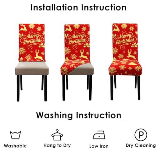 Red Snowflake Xmas Chair Covers Set of 6 - Elastic Removable Washable Dining Slipcovers for Holiday Decor