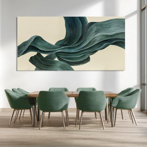Abstract Green and Beige Canvas Wall Art - 24" x 48" Modern Wall Decor