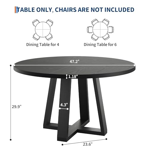 47-Inch Round Dining Table, Black Wooden Pedestal Kitchen Table for 4-6