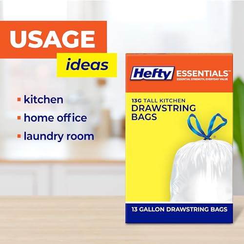 13 Gallon Tall Kitchen Trash Bags - Drawstring Unscented White (45 Count)
