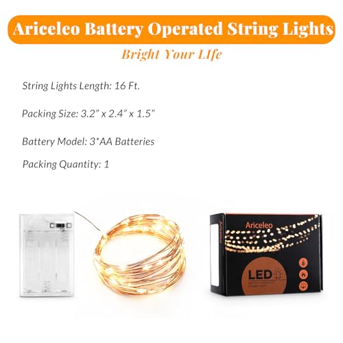 Ariceleo LED Fairy Lights Battery Operated 16ft Warm White