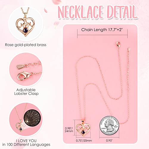 Preserved Real Rose Gift Set with I Love You Projection Necklace for Mom