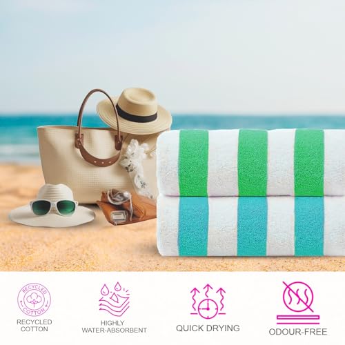4-Piece Oversized Stripe Beach Towel Set, 30"x60" 100% Cotton Pool Towels