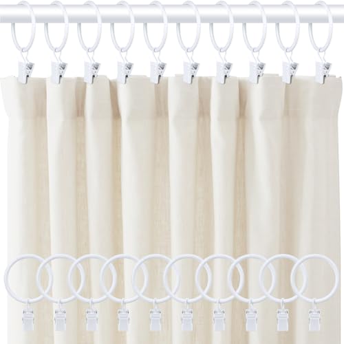 20 PCS White Metal Curtain Rings with Clips - 1.5 Inch Interior Diameter