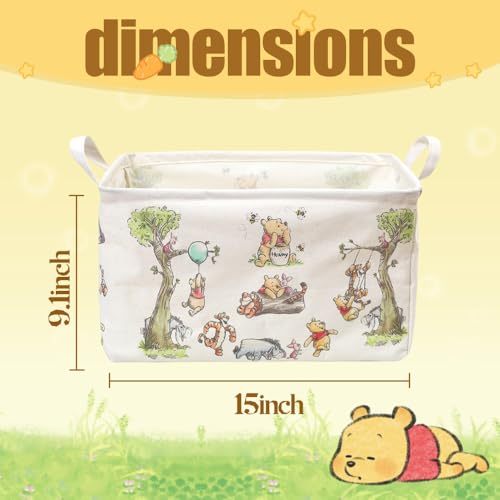 Large Foldable Canvas Storage Basket with Waterproof Interior - White Bear