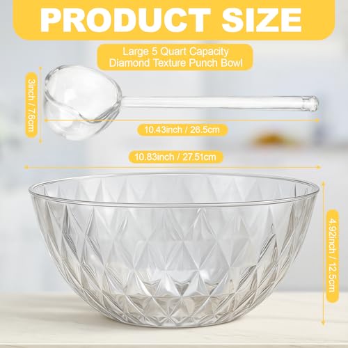 1.4 Gallon Plastic Punch Bowl with Ladle, Clear Diamond Texture Serving Bowl