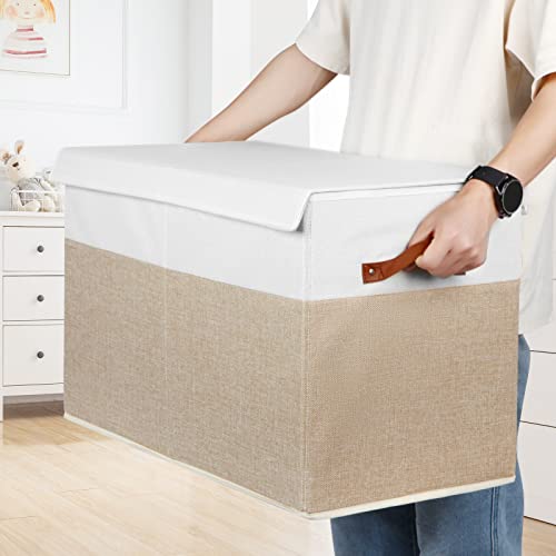 Large Toy Storage Box with Lid and Dividers, 25" Linen Toy Chest