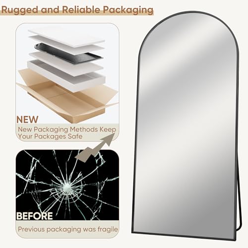 76"x34" Arched Full Length Floor Mirror, Large Aluminum Black Body Mirror