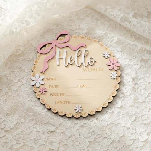 Wooden Baby Birth Announcement Sign - Pink Floral Newborn Stats Board
