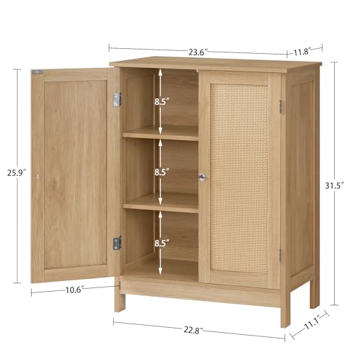 Natural Rattan Storage Cabinet with Adjustable Shelves, 31-Inch Sideboard