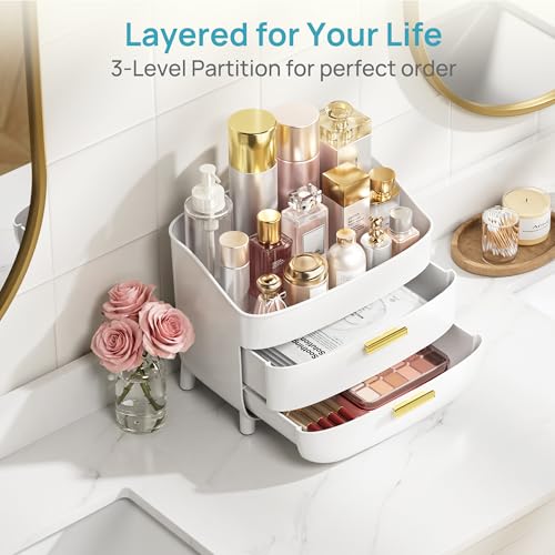 Vtopmart 3-Tier Makeup & Skincare Organizer with Drawers, White - No Lid