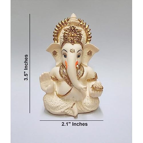 Peach Ivory Finish Ganesha Idol Car Dashboard IdolGanesha Murti Ganpati Idol for Home Decor Puja Lord Ganesh Statue Gift for Office Desk Puja Room Figurine