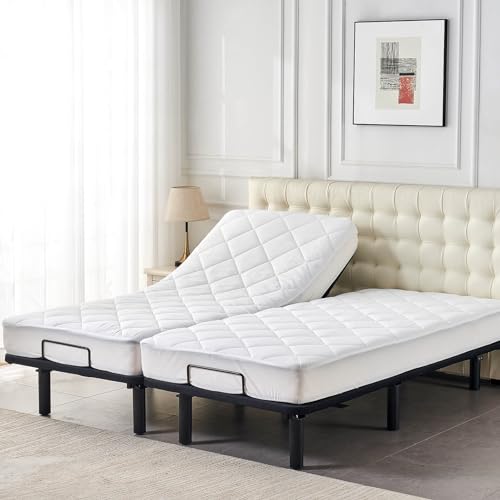 Fluffy Split King Mattress Topper with Quilted Fitted Pad - 2 Twin XL