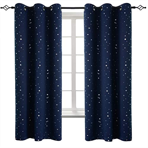 Navy Kids Blackout Curtains with Silver Stars - 42 x 63 Inch, 2 Panels