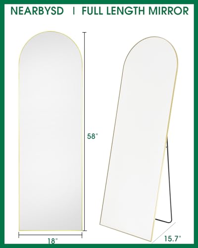 58" x 18" Arched Full Length Mirror, Gold Floor Mirror with Stand