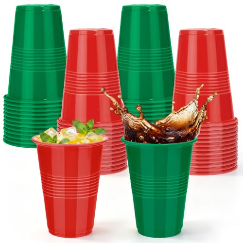 Kochorie 50 Pack Red & Green 16 Oz Disposable Plastic Cups for Christmas Parties