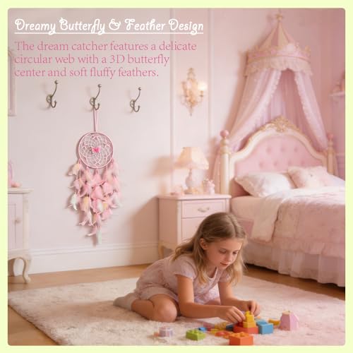 Handmade Butterfly Dream Catcher with Feathers for Bedroom Wall Decor