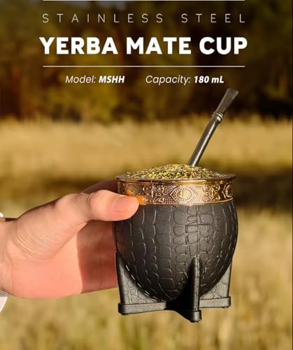 Black Mate Imperial Argentino Kit - Stainless Steel Tea Cup & Leather Wrapped Mug with Straw