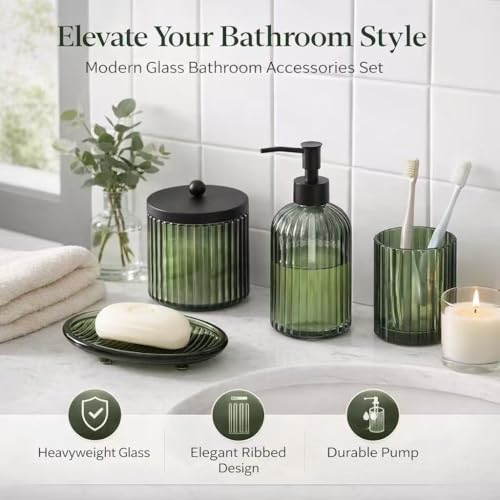 4-Piece Decorative Glass Bathroom Accessory Set in Green