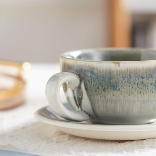 Coffeezone Space Grey 12 oz Vintage Ceramic Latte Art Cappuccino Cup & Saucer