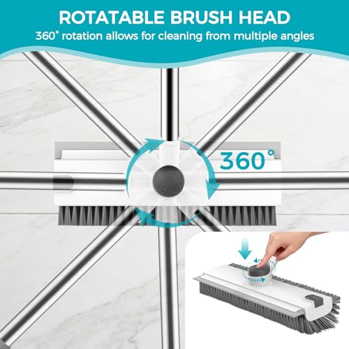 3-in-1 Floor Scrub Brush with Squeegee & 54-Inch Adjustable Long Handle