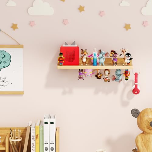 Magnetic Wooden Wall Shelf for Audio Figure Organizer and Charging Station