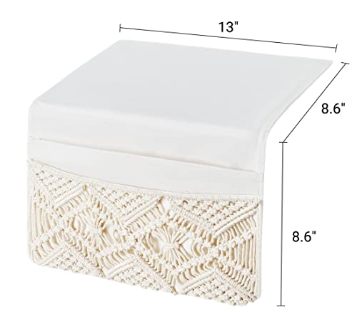 Macrame Bedside Caddy - Boho Cotton Bedside Storage Organizer with 4 Pockets