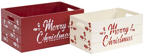 Red Co. Red & White Decorative Nesting Wooden Christmas Crate Set (2)