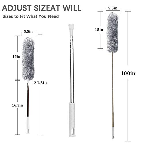 Microfiber Feather Duster with 100-Inch Extendable Pole & Bendable Head