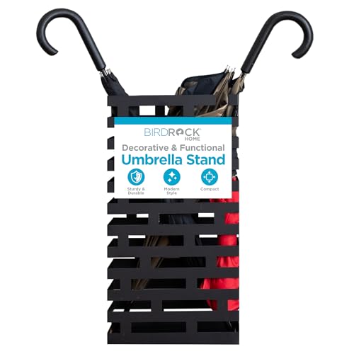 Decorative Metal Umbrella Stand with Removable Tray - Black Entryway Rack
