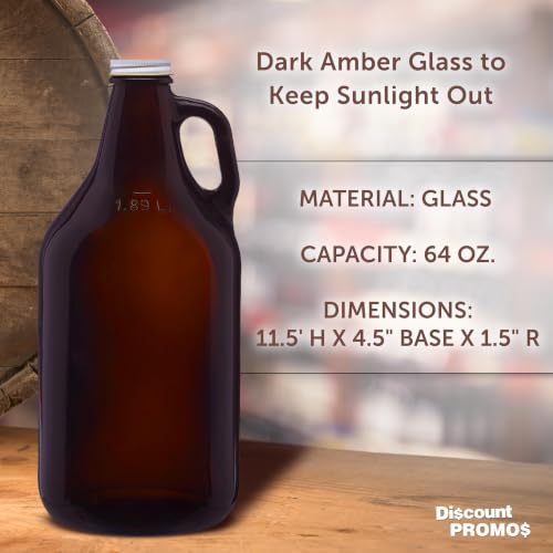 Amber Glass Beer Growler 64 oz. with Screw-Top Lid - Customizable