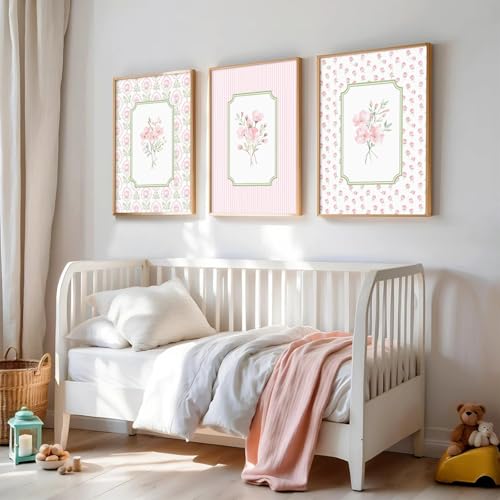 Pink Floral Canvas Wall Art Nursery Botanical Prints 3-Piece Set 12x16 Inch