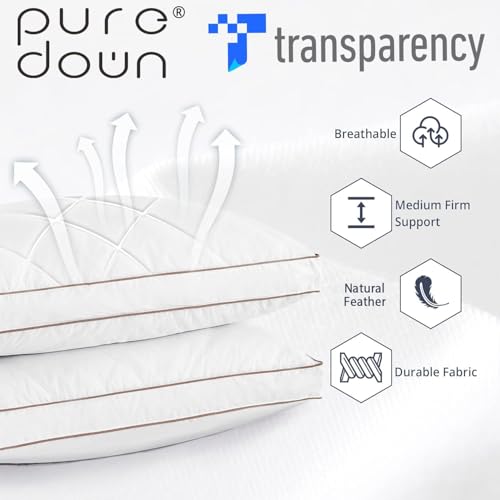 puredown Gusseted Goose Feather & Down King Bed Pillows - Set of 2