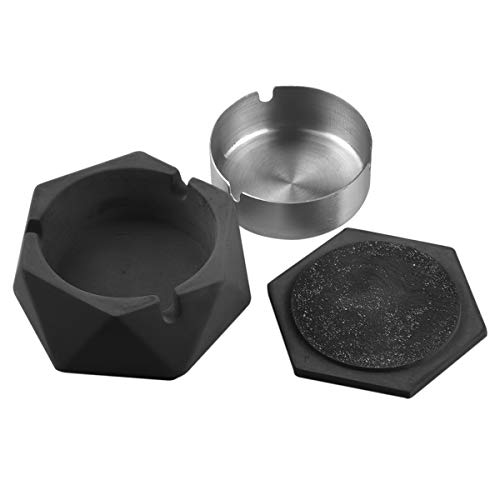 Concrete Ashtray with Lid - Small Geometric Smokeless Cement Ash Holder