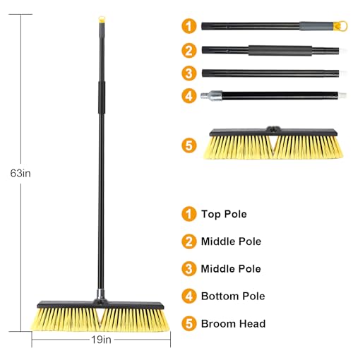 KeFanta 18 Inches Push Broom Outdoor- Heavy Duty with 63" Long Handle