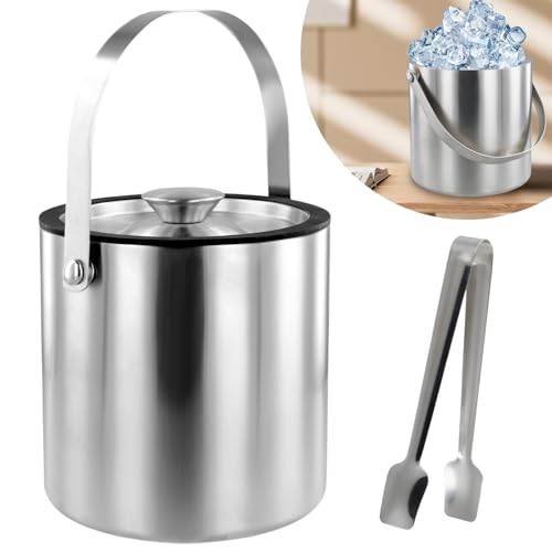 Abizarch 3.0L Double Walled Stainless Steel Ice Bucket with Lid & Tongs for Bar & Party