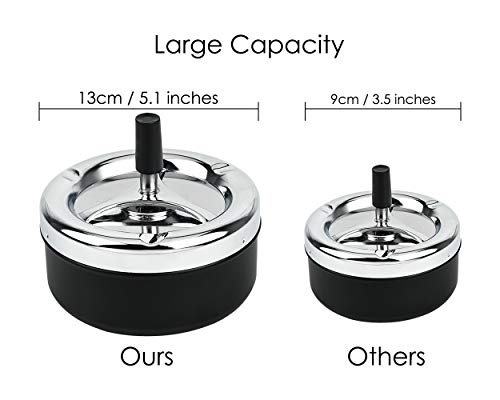 Round Spinning Push-Down Ashtray, Large Metal Cigarette Ash Tray for Patio
